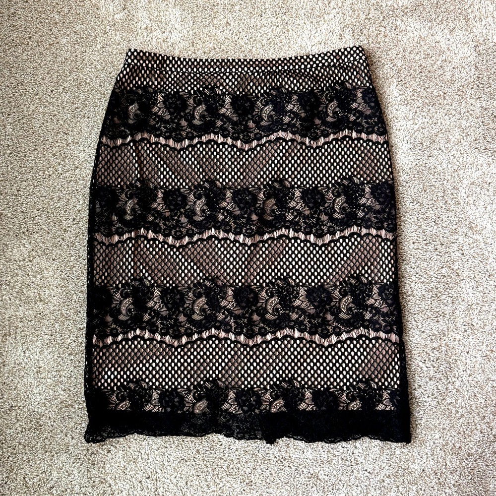 Eva Mendes Black and Nude pencil Midi Skirt Size 12